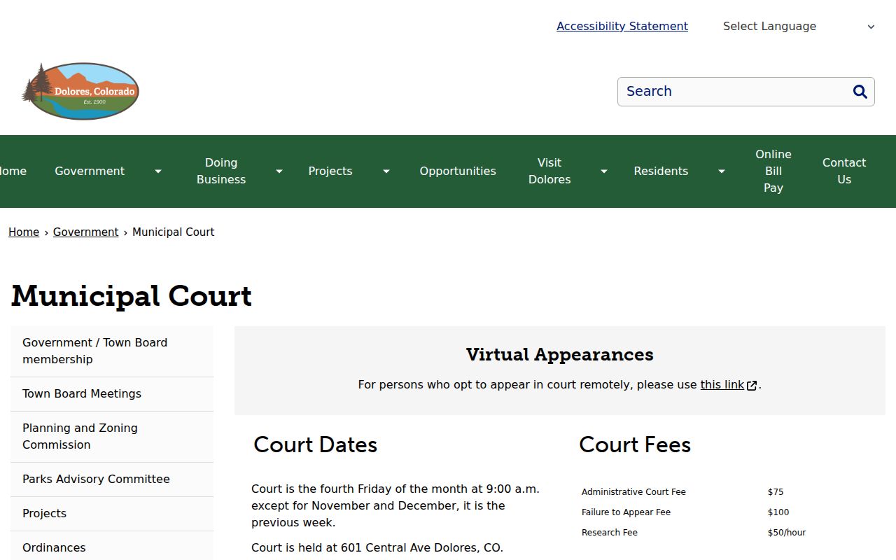 Dolores court docket and Dolores Municipal Court information