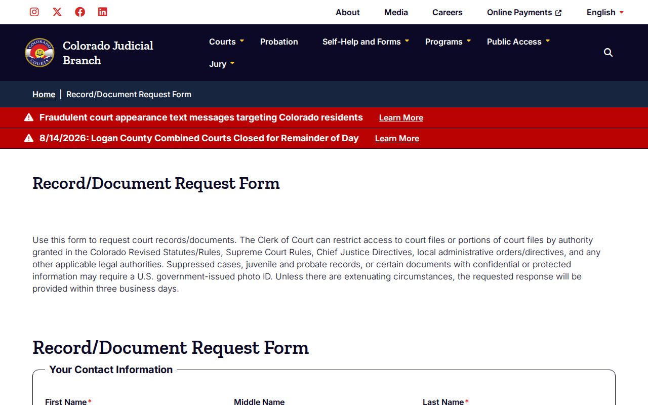 Montezuma County court records request form