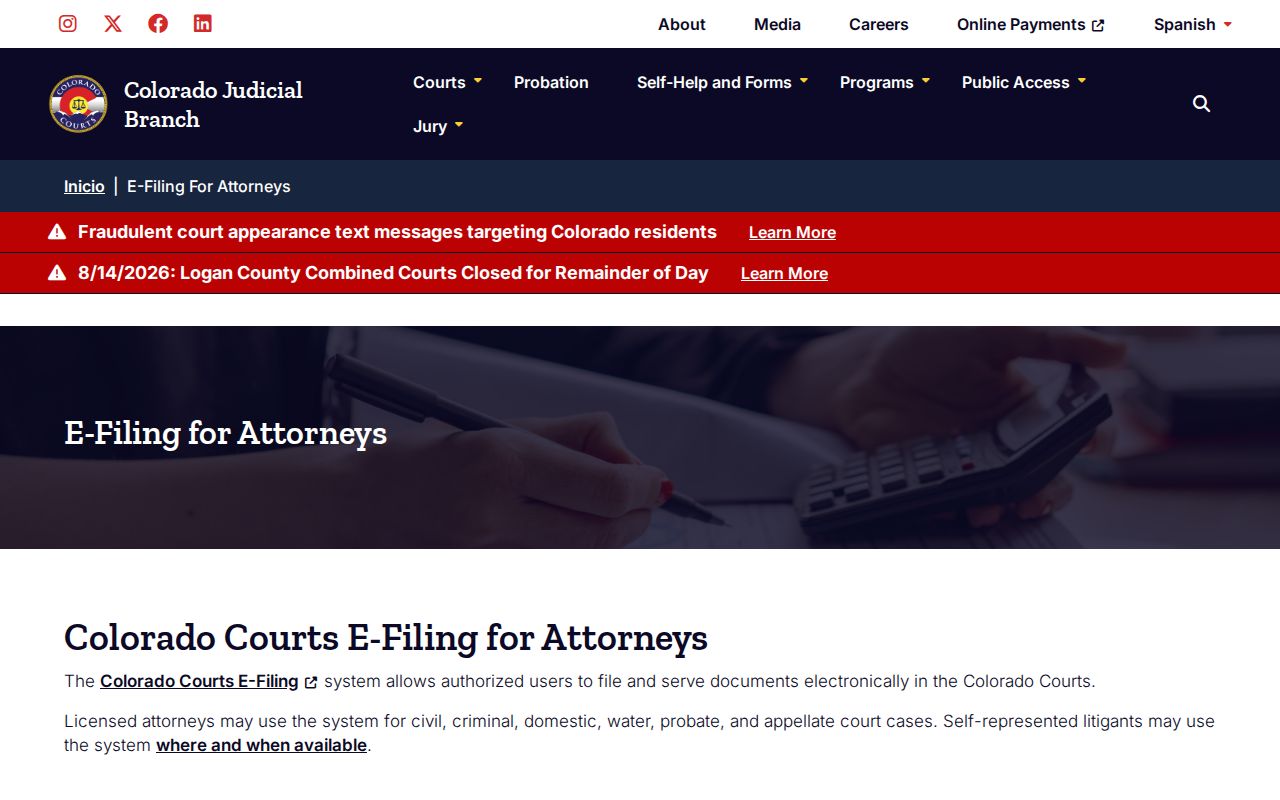 Montezuma County case search and Colorado e-filing access explanation