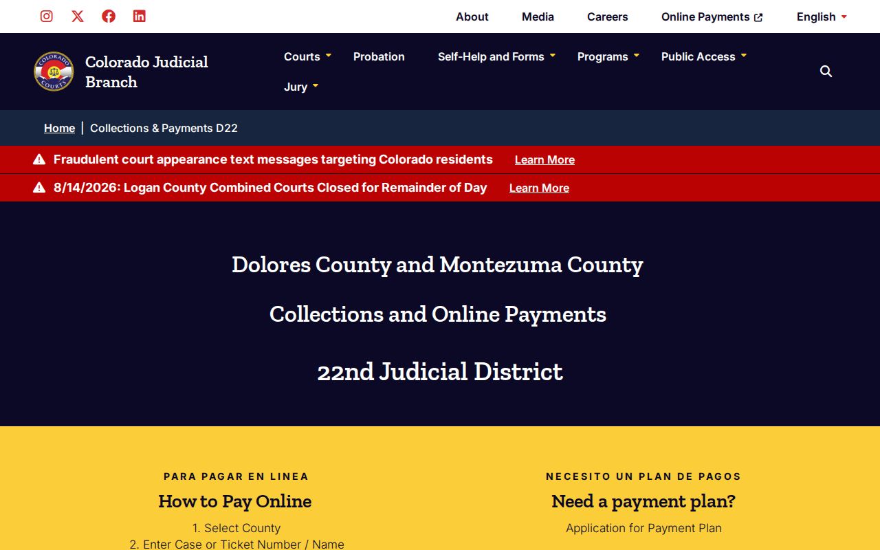 Montezuma County traffic court records collections and payment options