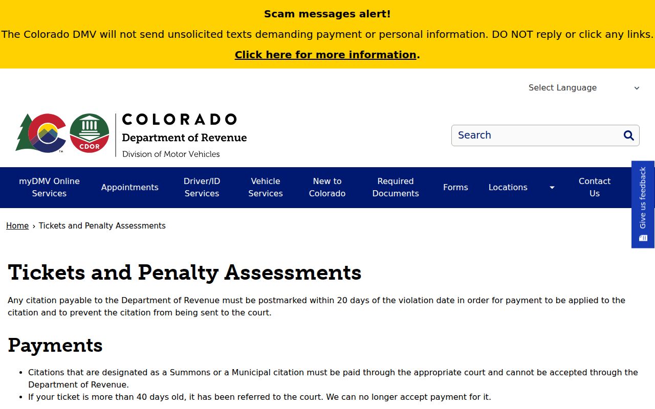 Montezuma County traffic court records ticket and penalty assessment rules
