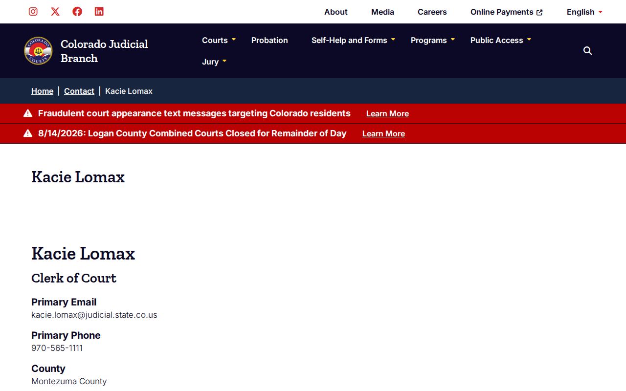 Montezuma County court docket Clerk of Court profile