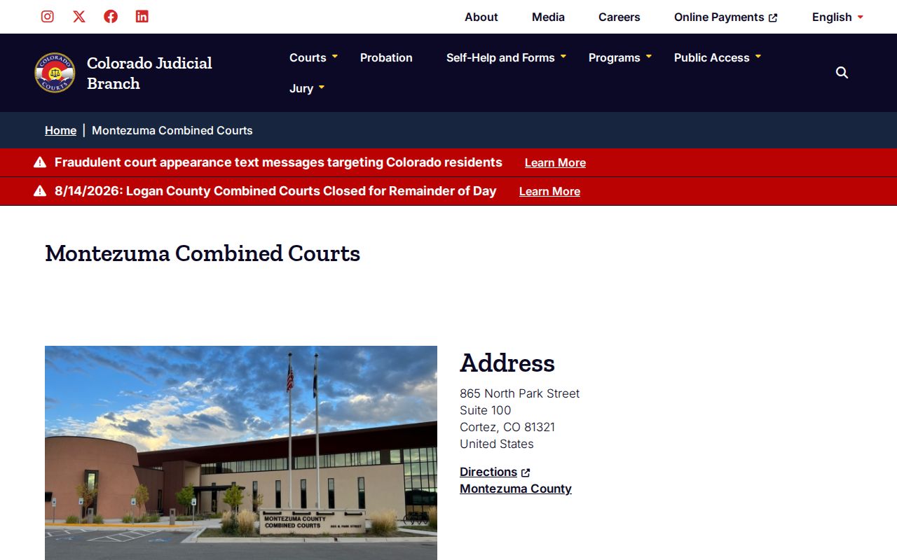 Montezuma County court docket Combined Courts location