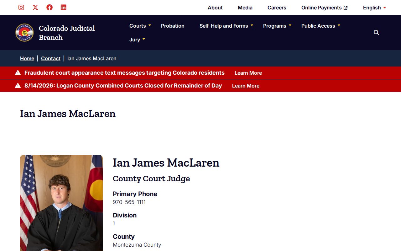 Montezuma County Court docket judge profile