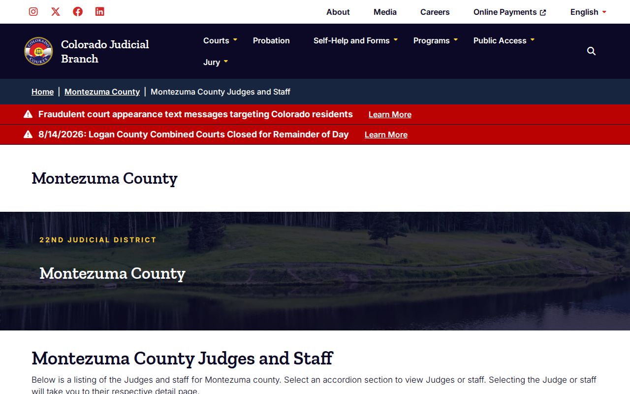 Montezuma County court docket judges and staff roster